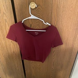 Burgundy v-neck crop top